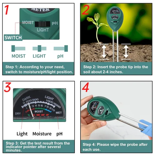 Miniatura 5 de Paquete de 2 medidores de humedad del suelo, herramienta probadora de suelo 3 en 1, monitor de agua para plantas, sensor de higrómetro de suelo