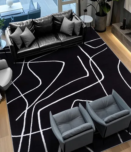 Miniatura 8 de YIHOUSE Alfombra lavable de 5 x 7 pies, moderna abstracta en blanco y negro, antideslizante, para dormitorio, oficina en casa (abstracto, 5 x 7 pies)