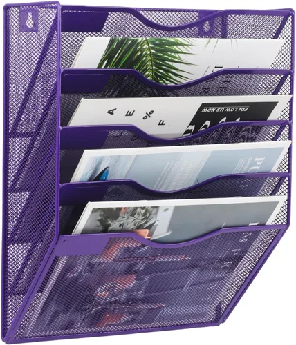 Miniatura 50 de EASEPRES Organizador de archivos de malla de 3 bolsillos para colgar en la pared, carpeta de papel para correo montada en la pared, organizador