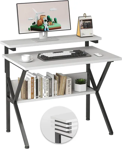 Miniatura 12 de COTUBLR Escritorio pequeño, escritorio de computadora pequeño de 27.5 pulgadas para espacios pequeños, escritorio de computadora con soporte Negro