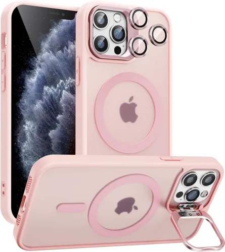 Miniatura 15 de Funda magnética para iPhone 11 con soporte, compatible con Magsafe, protección militar y protector de lente de cámara, funda translúcida mate