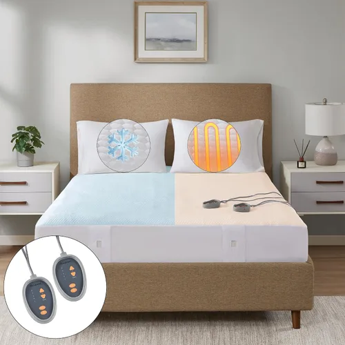 Beautyrest Protector de colchón con calefacción King – Calentador de cama eléctrico fresco al tacto, funda para todas las estaciones, 5 niveles de