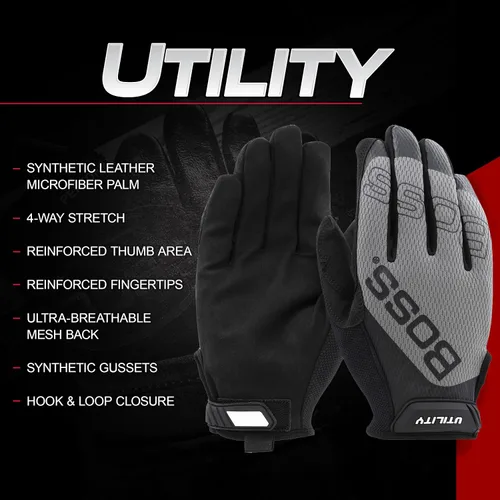 Miniatura 2 de Boss - Guantes de trabajo de seguridad de microfibra sintética para hombre, parte trasera de malla, alta destreza, agarre mejorado, resistente a