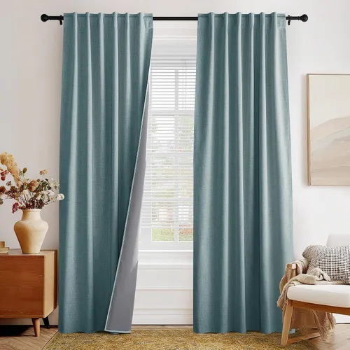 Miniatura 49 de PONY DANCE Cortinas de lino 100% opacas de 63 pulgadas de largo para dormitorio, sala de estar, oscurecimiento completo, bolsillo para barra