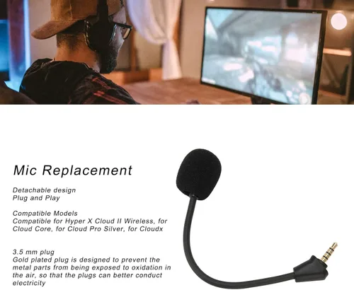 Miniatura 3 de Replacement Microphone for Hyper X Cloud II for Cloud Core for Cloud Pro Silver for Cloudx, PC Gaming Headsets Microphone, 3.5mm Plug