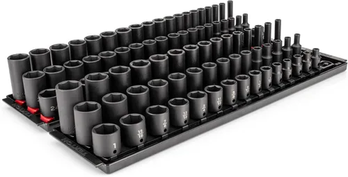 Miniatura 18 de TEKTON Juego de dados de impacto de 6 puntos profundos de 3/8 pulgadas con riel, 19 piezas (0.236-0.945 in) SID91107