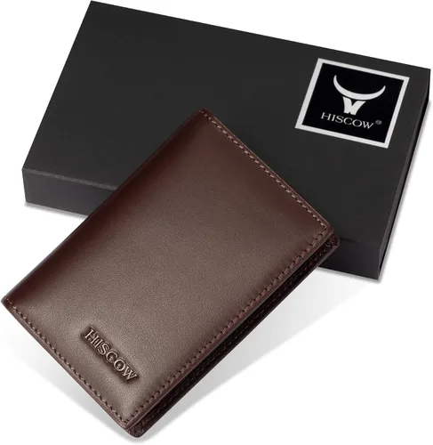 Miniatura 5 de Funda de piel para tarjetas de visita para hombres y mujeres, piel de becerro italiana Café