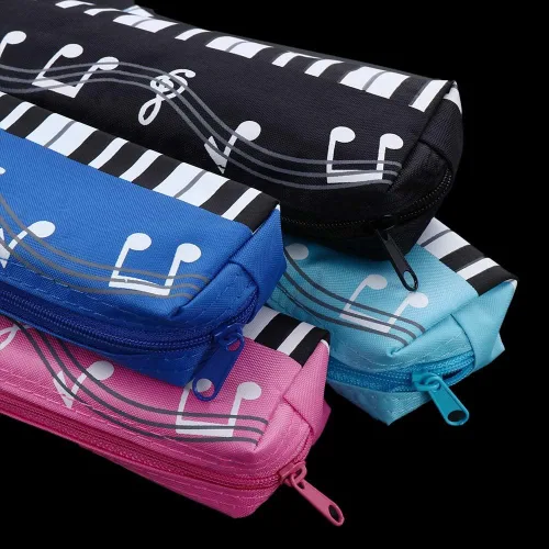 Miniatura 5 de Estuche de tela Oxford, cuadrado de una sola capa, notas musicales, teclado de piano, estuche para lápices de gran capacidad, bolsas para Azul