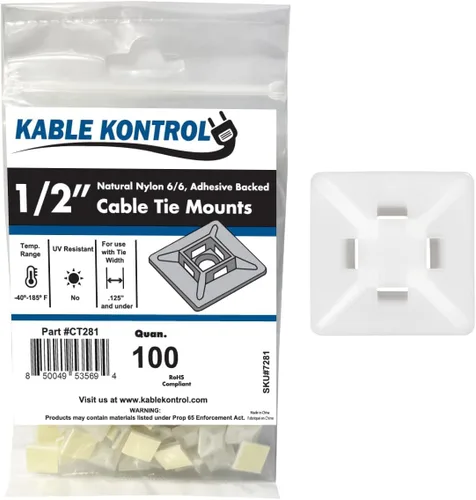 Miniatura 18 de Kable Kontrol Soportes para bridas de cremallera, 1 pulgada cuadrada, blanco natural, 100 unidades, cuadrados de montaje multiusos con respaldo