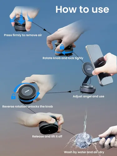 Miniatura 10 de Soporte magnético para teléfono de coche para Magsafe, soporte plegable de aleación 360° para teléfono celular de coche con ventosa ultra estable
