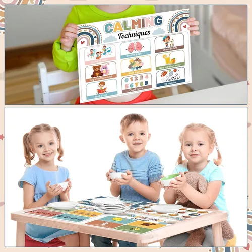 Miniatura 6 de Juego de 8 manteles individuales para niños y niñas con diseño de esquina relajante, diseño bohemio, para salud mental, antideslizante, lavable