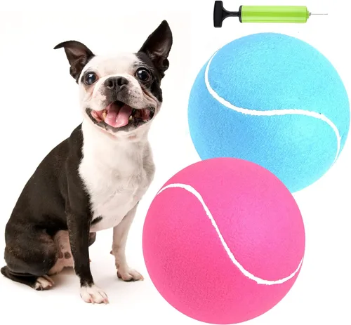 Miniatura 8 de Paquete de 2 pelotas de tenis grandes para perros, pelotas de tenis gigantes inflables de 9.5 y 8 pulgadas, juguetes para mascotas, divertidos