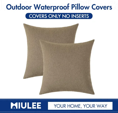 Miniatura 6 de MIULEE Paquete de 2 fundas de almohada decorativas para exteriores, impermeables, sólidas, de lino sintético, para jardín, granja, patio, tienda