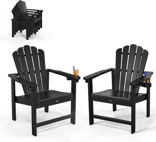 Miniatura 9 de VINGLI Silla Adirondack plegable de plástico con soporte para tazas, material HDPE 100% reciclable, cómoda capacidad de peso de 380 libras