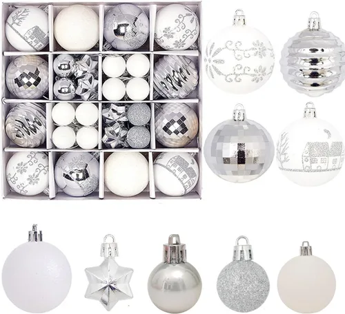 Adornos de bolas de Navidad, 44 piezas para árbol de Navidad, surtido de bolas inastillables para árbol de Navidad, vacaciones, boda, fiesta festiva