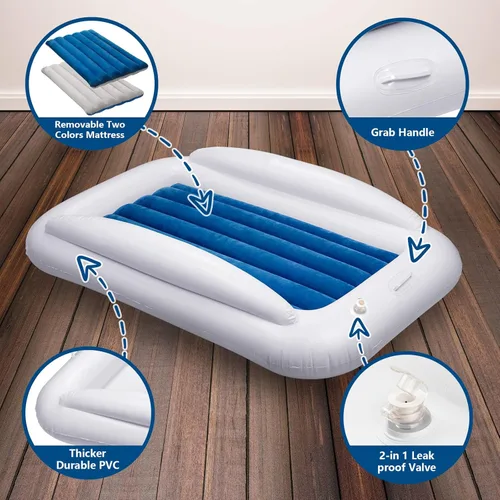 Miniatura 5 de USHMA Cama de viaje inflable para niños pequeños, cama portátil para niños Colchón de aire para niños con laterales Colchón hinchable reversible