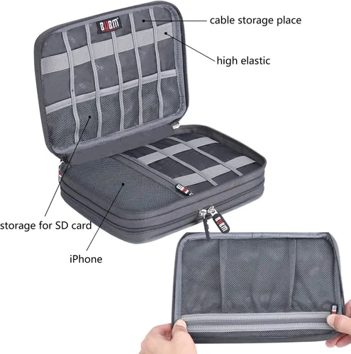 Miniatura 3 de Bolsa organizadora de cables electrónicos, bolsa de almacenamiento portátil de doble capa para accesorios digitales electrónicos para funda