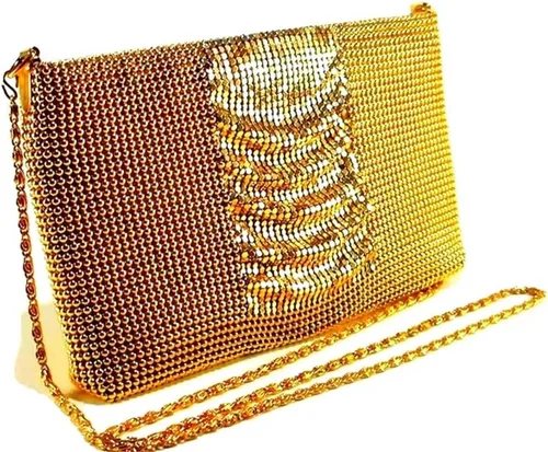 Miniatura 4 de Bolso de noche de malla metálica con cuentas de metal para mujer, para cóctel, fiesta, graduación, boda, banquete
