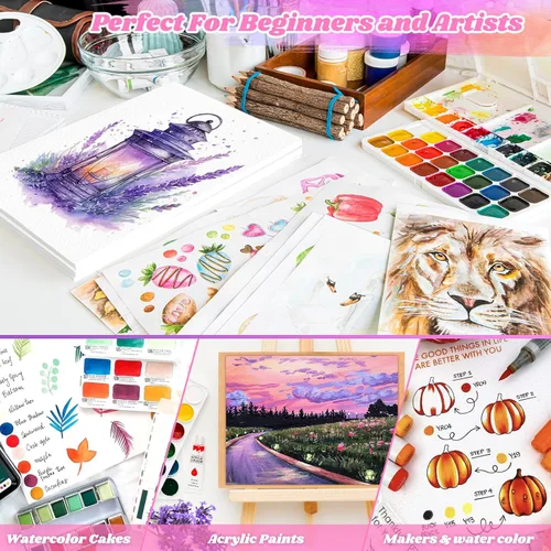 Miniatura 5 de 100 hojas de papel para acuarela, papel blanco de acuarela de 5"x7" a granel, papel de artista de 140 libras/300 g prensado en frío sin ácidos