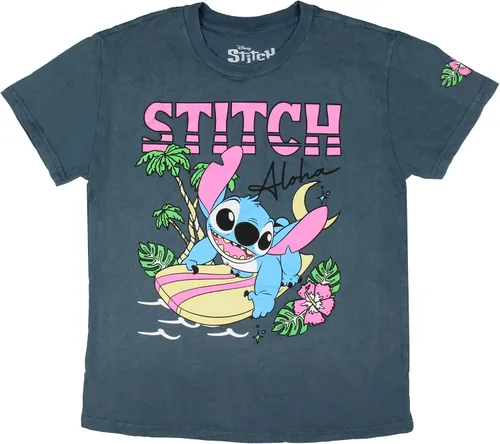 Miniatura 2 de Disney Junior Lilo & Stitch Aloha Stitch Surfing with Palm Trees and Flowers Graphic Camiseta