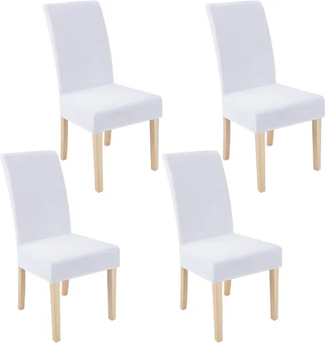 Miniatura 22 de smiry - Fundas para sillas de comedor de terciopelo elástico y suave, extraíbles, Terciopelo, Beige