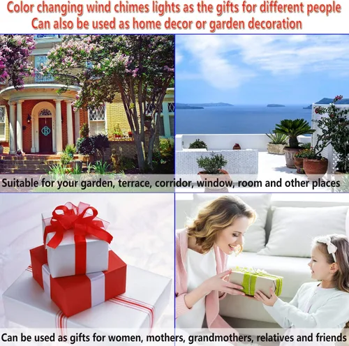 Miniatura 5 de Solawindchime Campanillas de viento de piña, árbol de coco, regalos para mujeres, campanillas de viento solares que cambian de color, luces solares