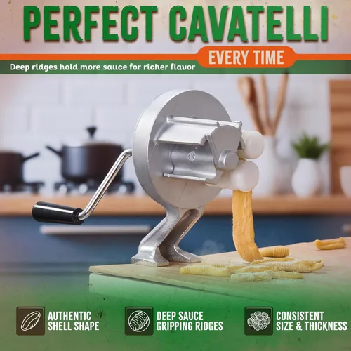 Miniatura 2 de Máquina para hacer pasta Cavatelli - Cuerpo tradicional de aluminio fundido italiano con rodillos, abrazadera y mango - Herramienta para pasta