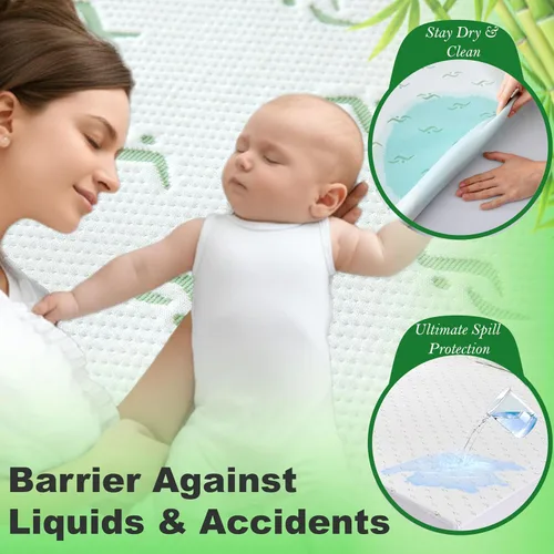 Miniatura 6 de Protector de colchón impermeable jacquard de bambú de lujo, ultrasuave, transpirable y silencioso, barrera 100% líquida para manchas y derrames