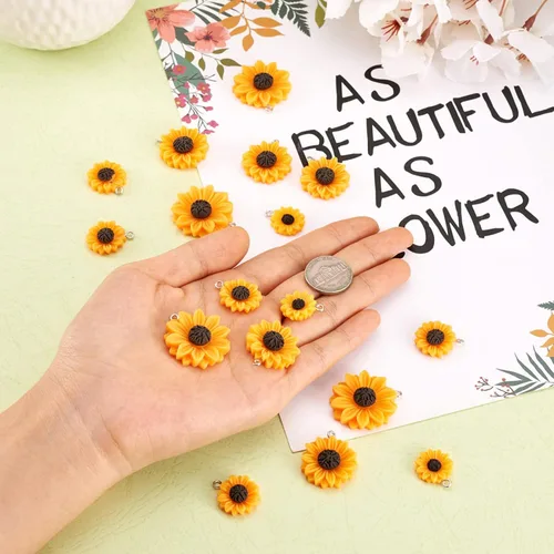 Miniatura 5 de Dijes de girasol de resina para hacer joyas, coloridos colgantes de flores de margaritas de verano, cuentas de girasol, adornos para pulseras, Flor