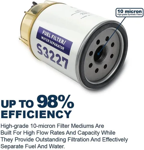 Miniatura 6 de Reemplaza el separador de agua de combustible con filtro de combustible YINNCKE S3227 con cuenco transparente para motor fuera de borda marino
