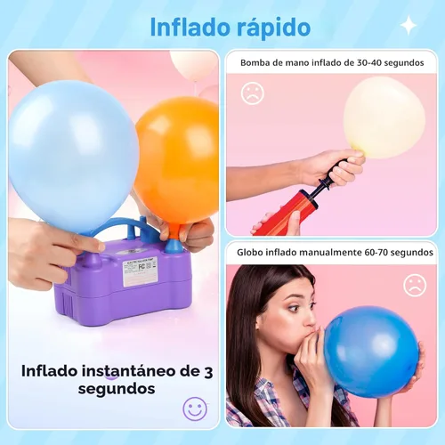 Miniatura 6 de Bomba de aire eléctrica portátil de doble boquilla para globos, bomba de soplador de globos, inflador para decoración, fiesta de cumpleaños