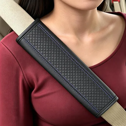 Miniatura 9 de Almohadillas para cinturón de seguridad, fundas de cuero para cinturón de seguridad, cojín de conducción más cómodo, ayuda a proteger tu cuello
