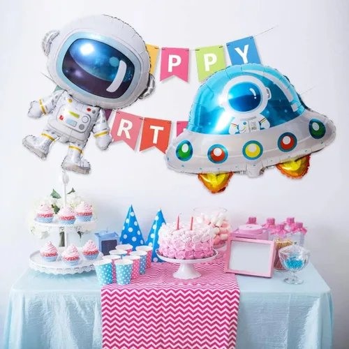 Miniatura 3 de Globos de planeta astronauta del sistema solar, globos de papel de aluminio, globos grandes de Mylar con helio, guirnalda de feliz cumpleaños para 10