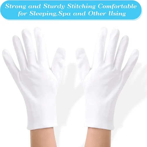 Miniatura 5 de Paxcoo 6 pares de guantes de algodón blancos XL para hidratación de manos secas, cosméticos, tratamiento de eccema, spa de manos e inspección