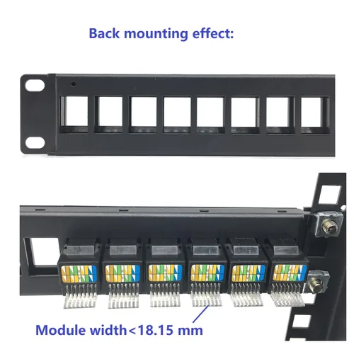 Miniatura 6 de Paquete de 2 paneles de conexión 1U de 24 puertos Keystone en blanco, carcasa de montaje en rack de 1U de 19 pulgadas para conectores Keystone (2)