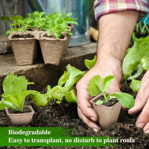 Miniatura 5 de Doter 10 paquetes de bandejas de inicio de plántulas, 120 celdas, bandejas de germinación de semillas biodegradables, macetas de turba para plantas