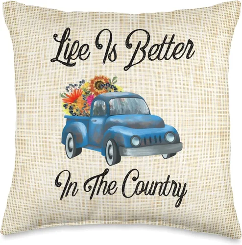Pioneer Country Farm For Woman Gifts Retro Life is Better in The Country Vintage BlueTruck - Almohada de 16.0 x 16.0 in, multicolor