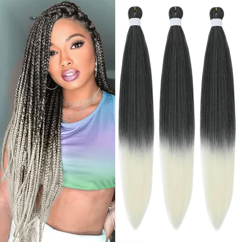 Miniatura 15 de Extensiones de cabello trenzado preestiradas para mujer, trenzas de caja, suave, sintético, sin nudos, textura Yaki, ajuste de agua caliente