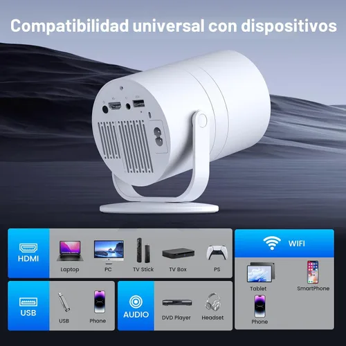 Miniatura 7 de [Aplicaciones integradas] Mini proyector con WiFi y Bluetooth y Android 12, foco eléctrico 1080P Mini proyector portátil, compatible con Blanco
