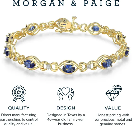 Miniatura 5 de MORGAN & PAIGE . Pulseras de plata de ley 925 de oro amarillo de 18 quilates sobre zafiro azul y blanco creado para mujer, elegante pulsera de plata