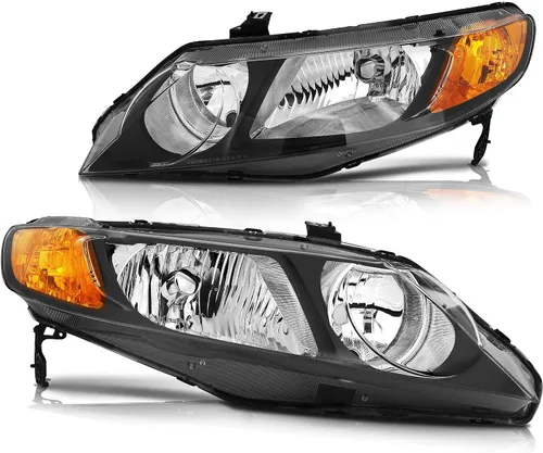 Miniatura 9 de Conjunto de faros delanteros para Honda Civic Sedan 4 puertas 2006-2011 carcasa negra reflector ámbar lente transparente conductor y pasajero lado