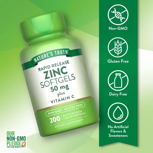 Miniatura 3 de Nature's Truth - Suplemento de zinc de 50 mg con vitamina C 200 cápsulas blandas líquidas Sin OMG y sin gluten