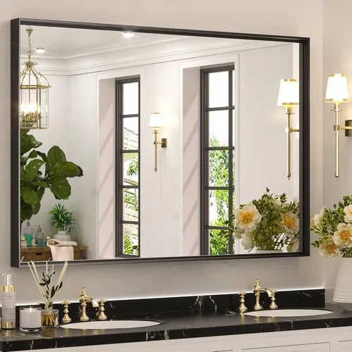 Keonjinn - Espejo rectangular con marco negro para baño de 40 x 30 pulgadas, espejo de pared para sobre el lavabo, espejos de tocador de metal