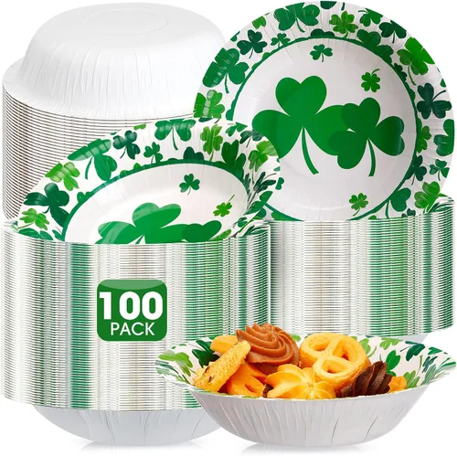 Miniatura 8 de Domensi 50 cuencos de papel del día de San Patricio, 50 unidades, 16 onzas, cuencos desechables de trébol verde de la suerte, decoraciones de fiesta