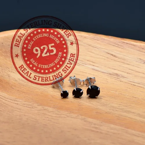 Miniatura 4 de Pendientes de plata de ley con circonita cúbica negra para mujer y hombre