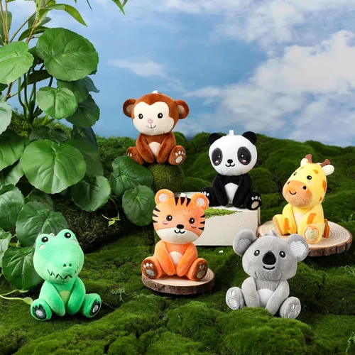 Miniatura 6 de Aoriher 6 llaveros de peluche de bosque a granel, panda, mono, cocodrilo, koala, tigre y jirafa de 4 pulgadas, regalo para el aula, relleno