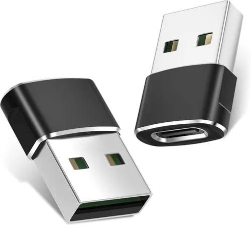 Basesailor Paquete de 2 adaptadores USB a USB C, adaptador de corriente tipo C hembra a A macho para iPhone 16, 15, 14, 13 Mini Pro Max, CarPlay,