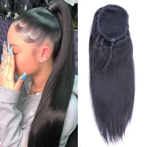 Miniatura 7 de Extensiones de cabello humano con clip en cola de caballo con cordón, cola de caballo brasileña, cola de caballo para mujer, productos Queen Hair