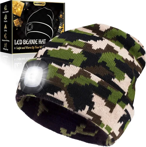 Miniatura 10 de MANWALD Gorro LED con luz, linterna LED recargable por USB, regalos para Navidad, rellenos de calcetines para hombres, Camouflaje, Grande