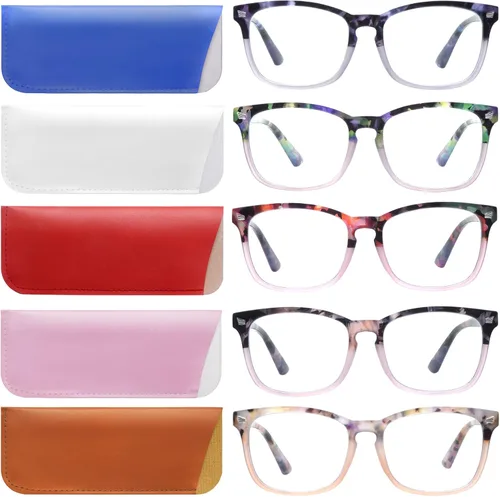 Miniatura 15 de Paquete de 5 lentes de lectura con bloqueo de luz azul, lectores de bisagra de resorte para mujeres y hombres, anteojos nerd con filtro anti rayos